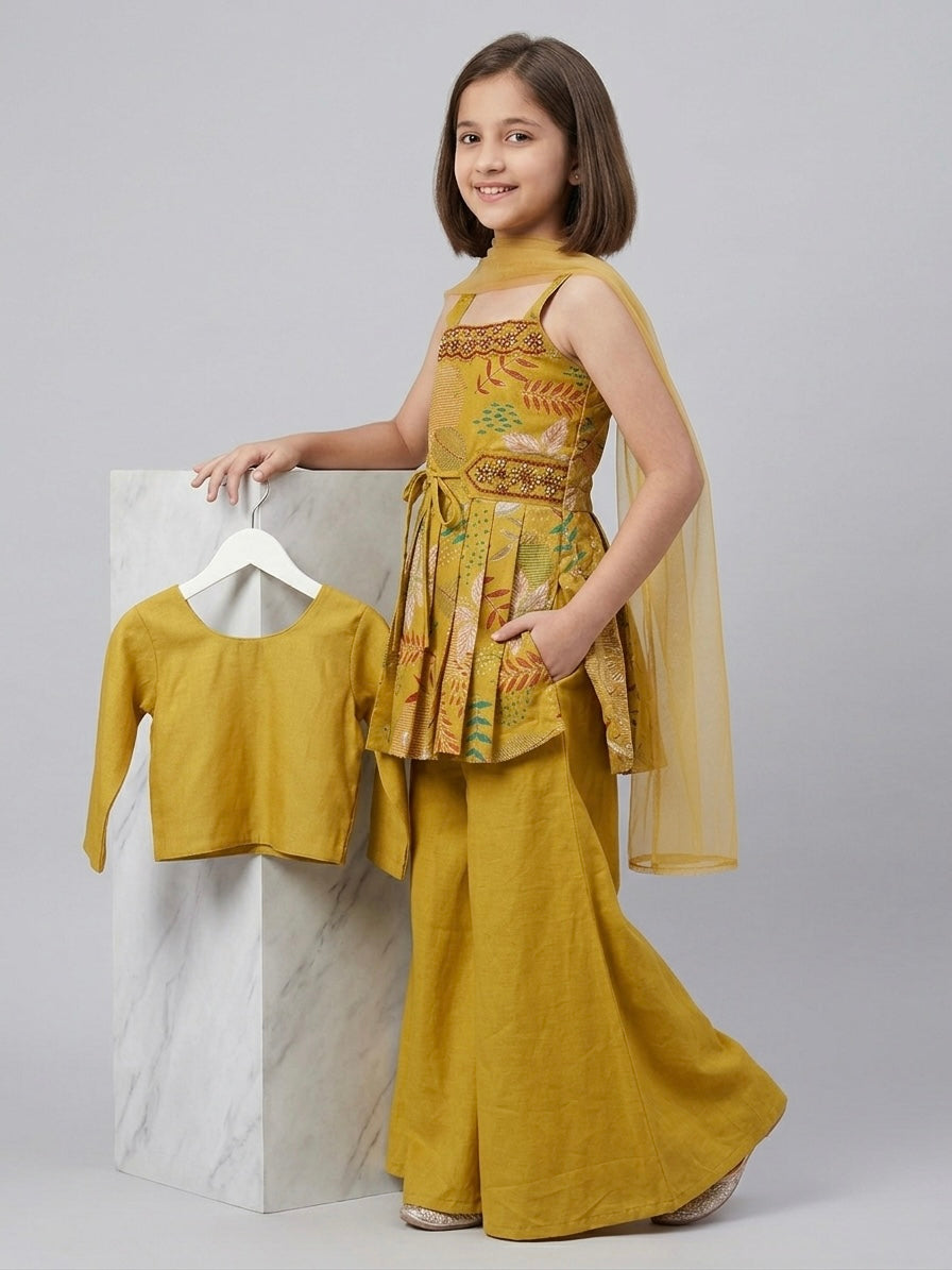 Elegant Mustard Vatican Silk Ensemble