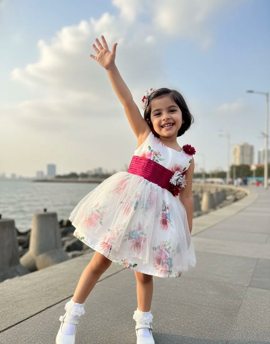 Enchanting Floral Print Girls' Party Dress