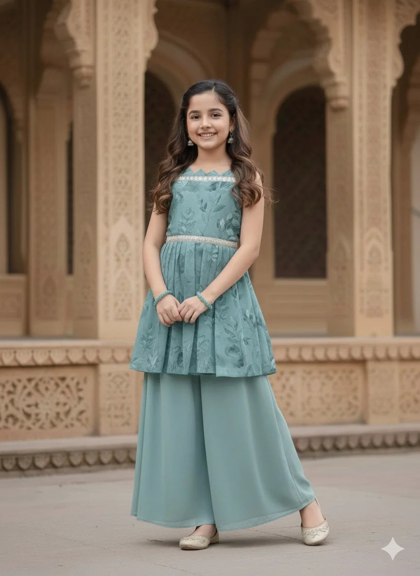 Festive Flora: Georgette Palazzo Set for Girls