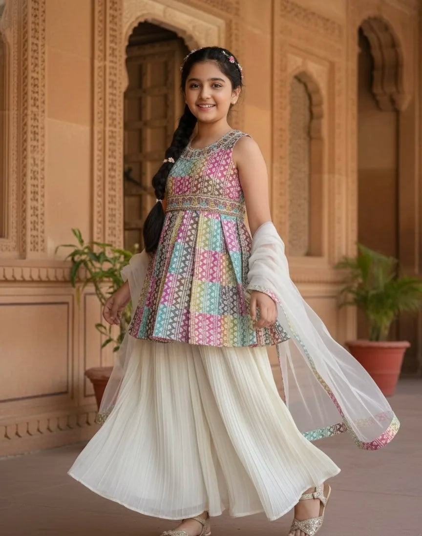 Charming Chikankari-Inspired Palazzo Set for Girls