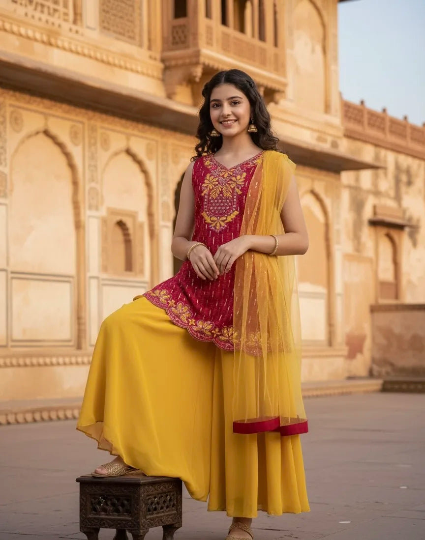 Elegant Embroidered Georgette Palazzo Set