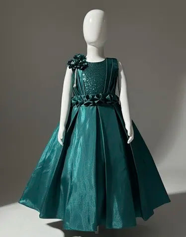 Elegant Sleeveless Crystal Satin & Sequin Girls' Party Gown