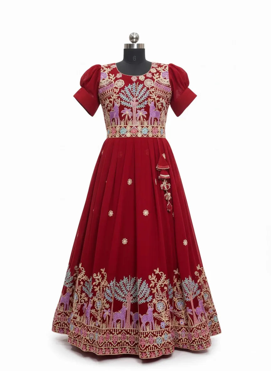 Exquisite Embroidered Georgette Long Gown