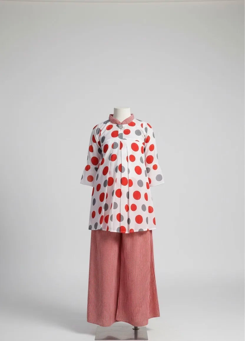 Chic Polka Dot Georgette Tunic & Palazzos Set