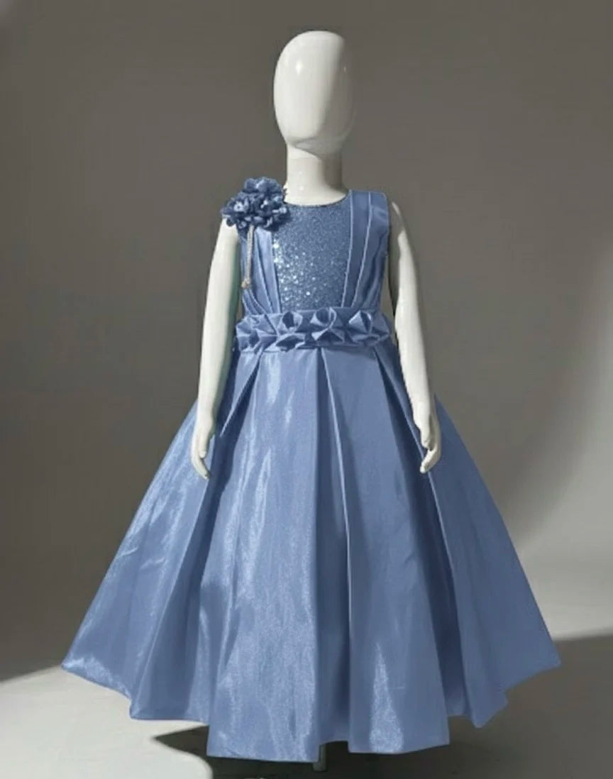 Elegant Sleeveless Crystal Satin & Sequin Girls' Party Gown