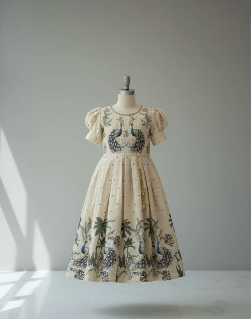 The Majestic Peacock Print Gown