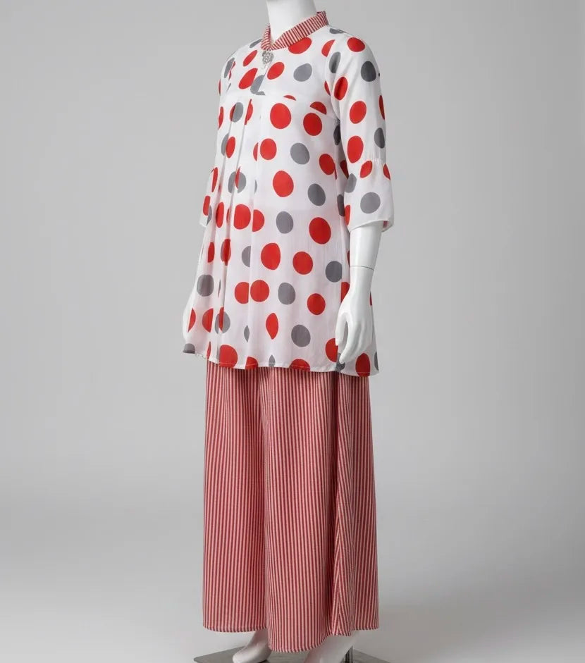 Chic Polka Dot Georgette Tunic & Palazzos Set