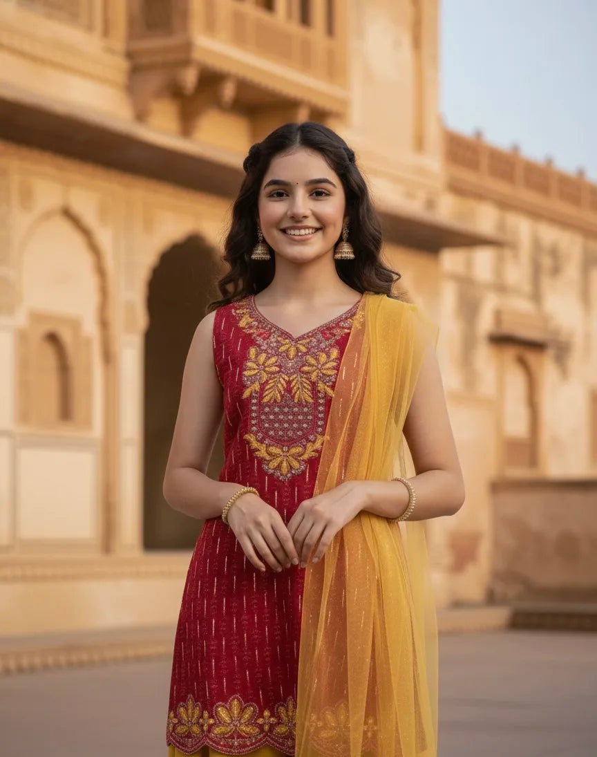 Elegant Embroidered Georgette Palazzo Set