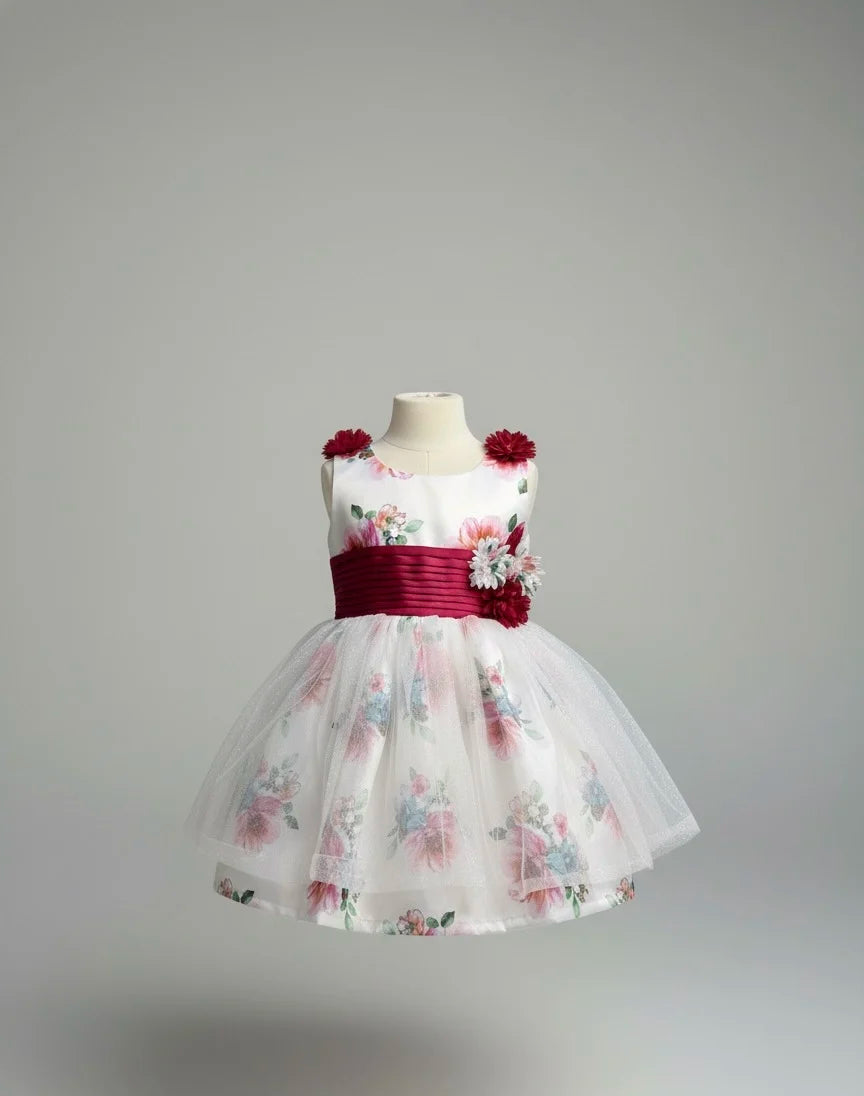 Enchanting Floral Print Girls' Party Dress