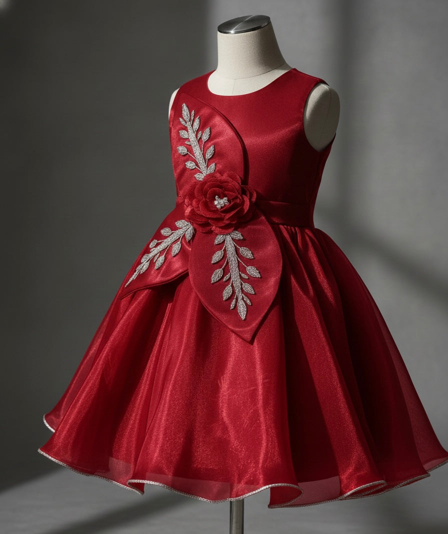 Metallic Tissue Floral Appliqué Party Frock