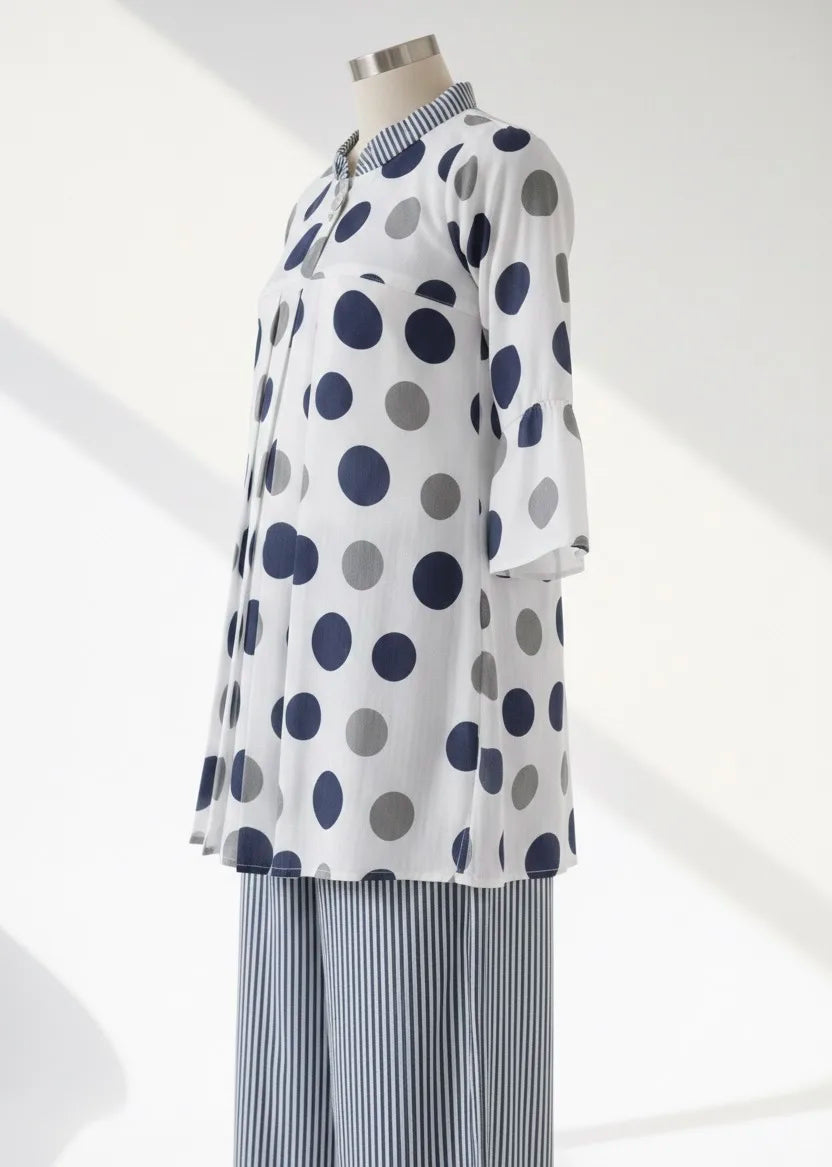 Chic Polka Dot Georgette Tunic & Palazzos Set