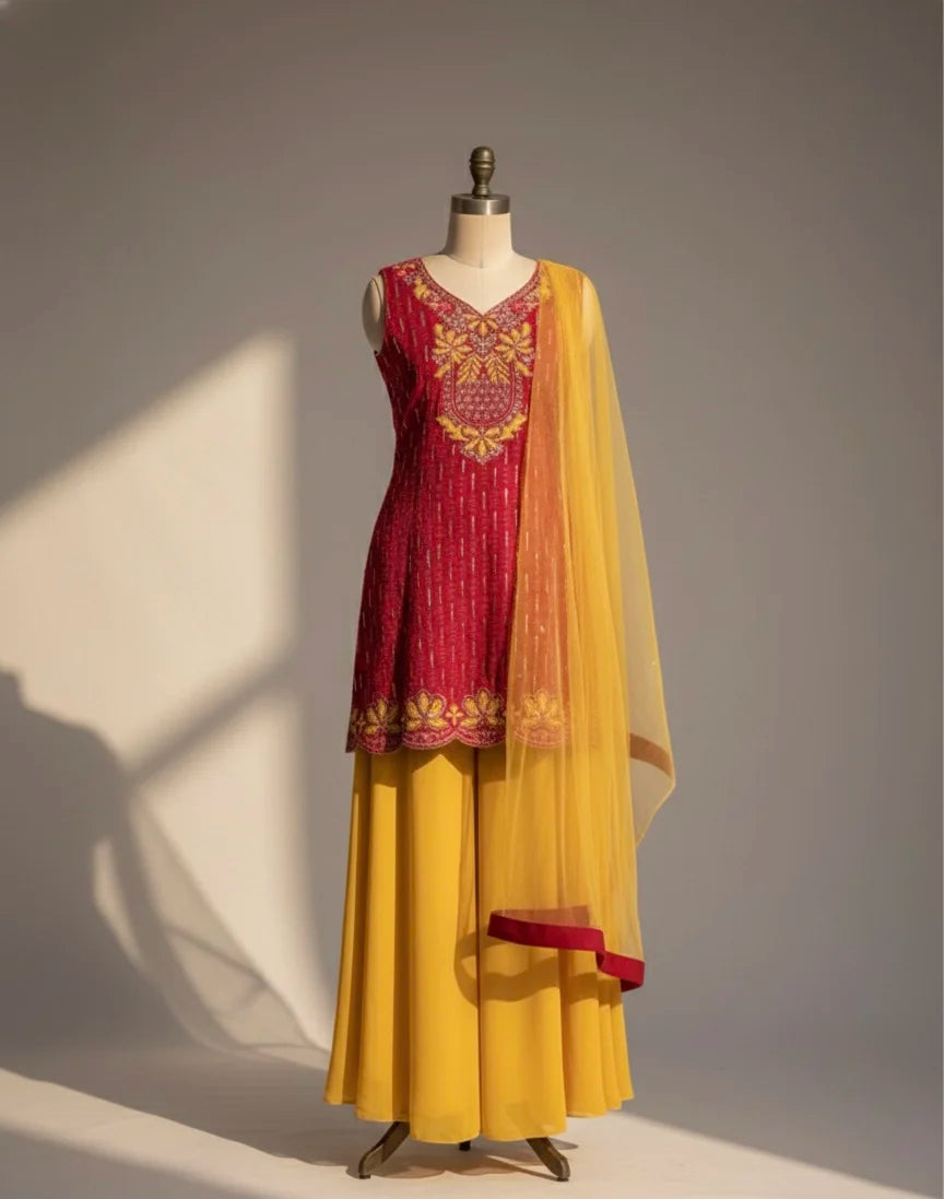 Elegant Embroidered Georgette Palazzo Set