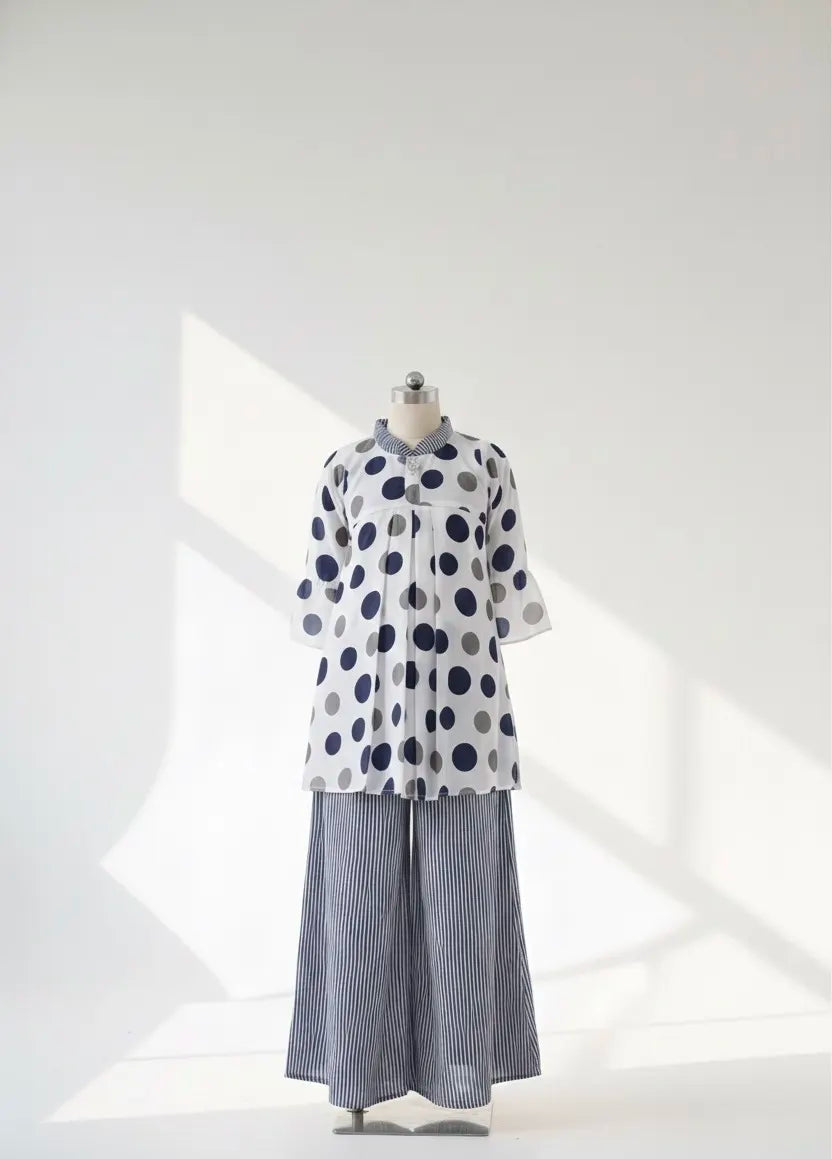 Chic Polka Dot Georgette Tunic & Palazzos Set