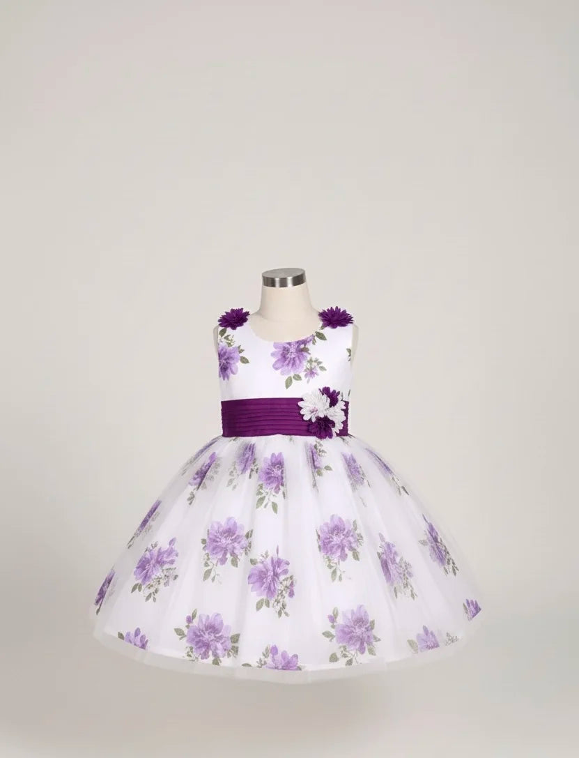 Enchanting Floral Print Girls' Party Dress
