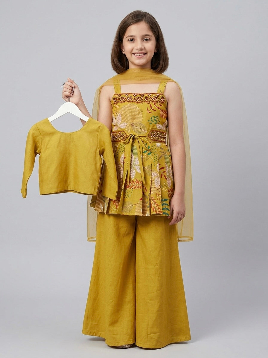 Elegant Mustard Vatican Silk Ensemble