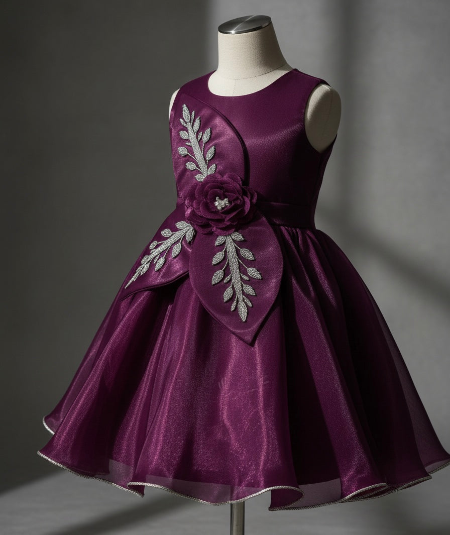 Metallic Tissue Floral Appliqué Party Frock