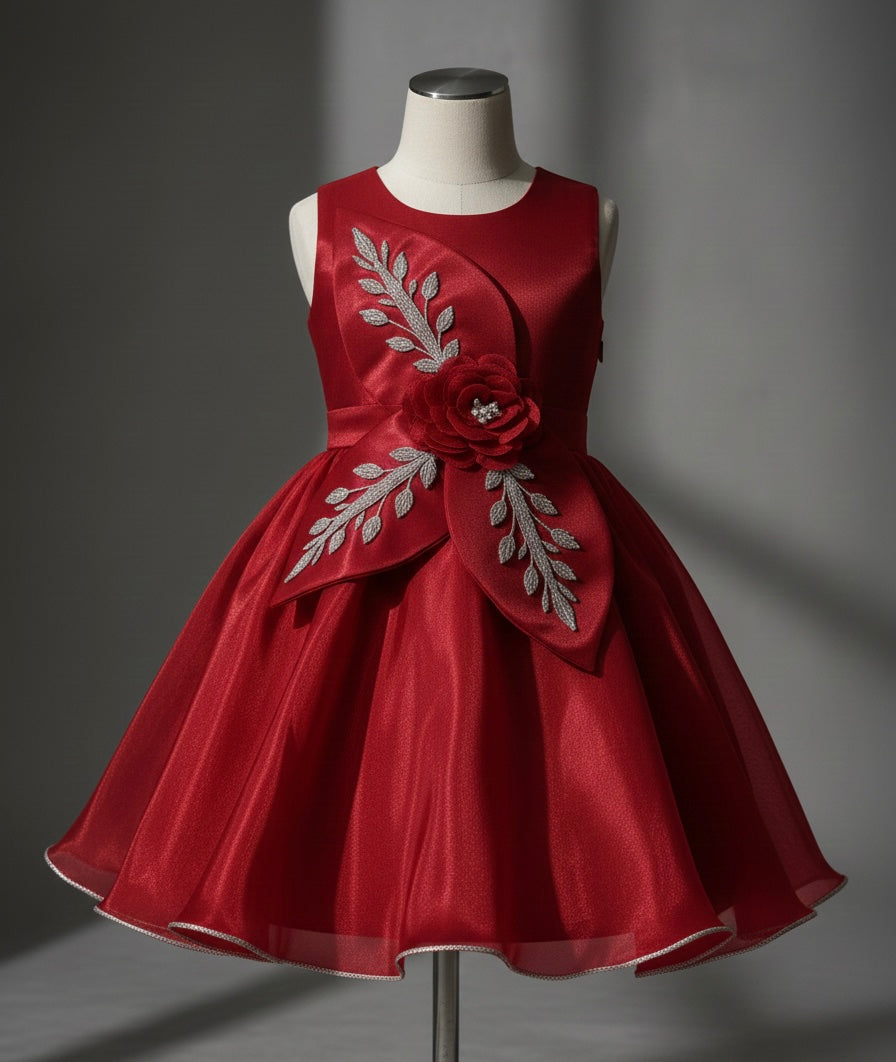 Metallic Tissue Floral Appliqué Party Frock