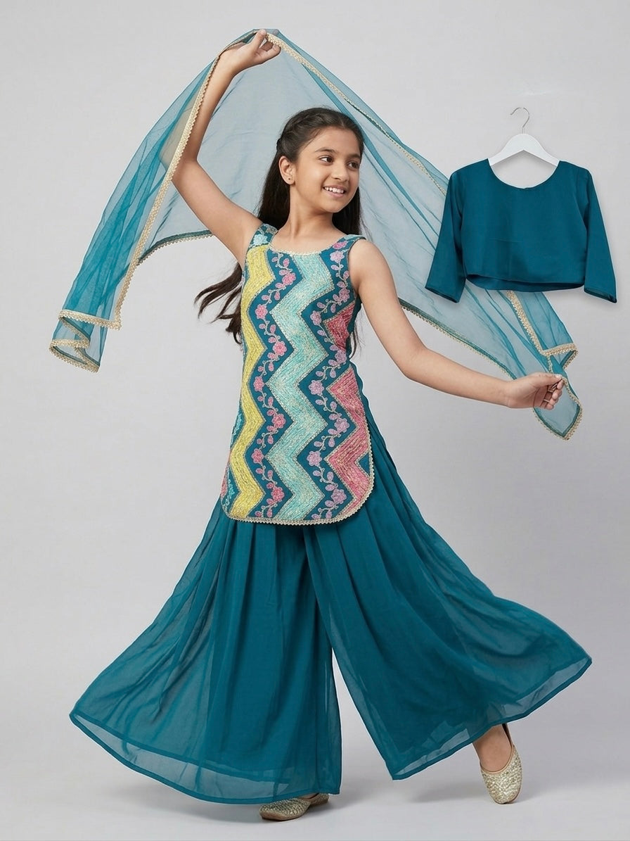 Elegant multi-color embroidery Palazzo set