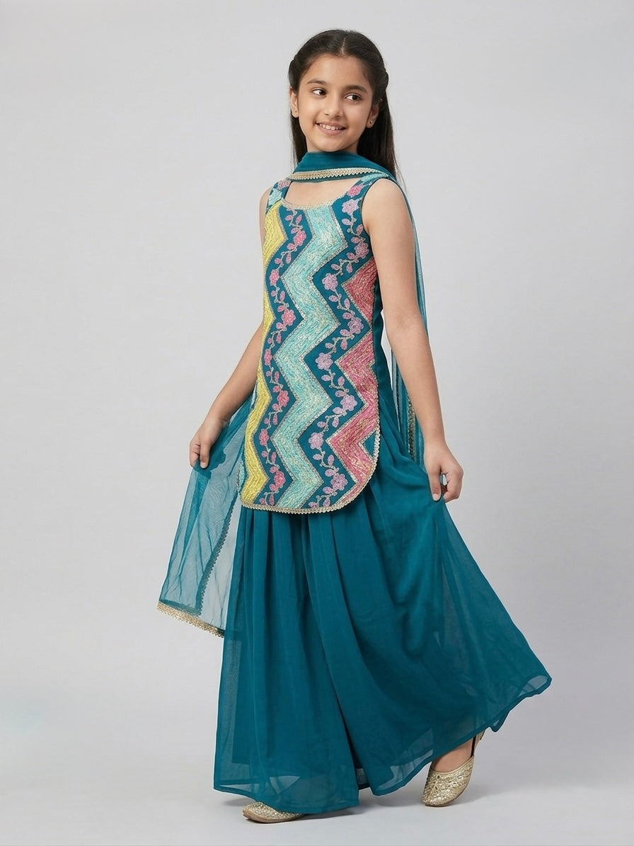 Elegant multi-color embroidery Palazzo set