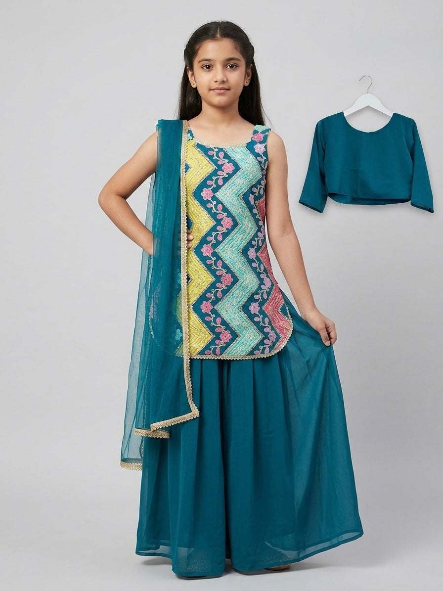 Elegant multi-color embroidery Palazzo set