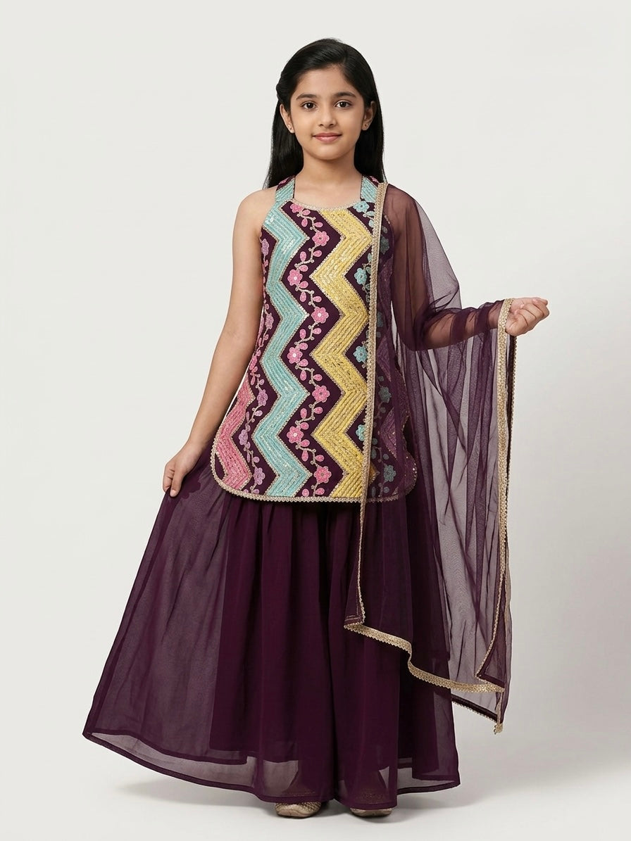 Elegant multi-color embroidery Palazzo set