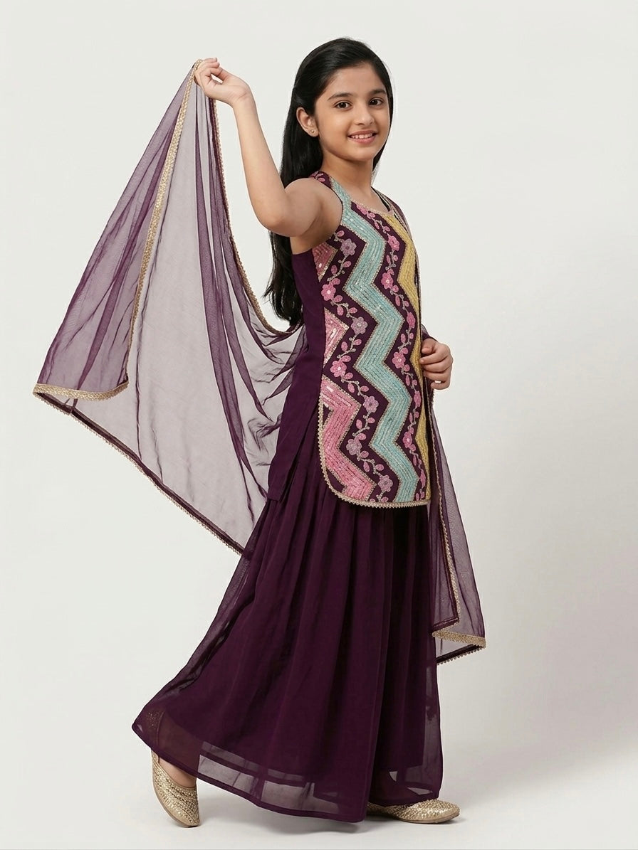 Elegant multi-color embroidery Palazzo set