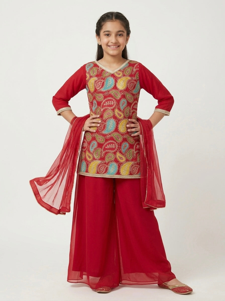 Red Multi-Color Palazzo Set
