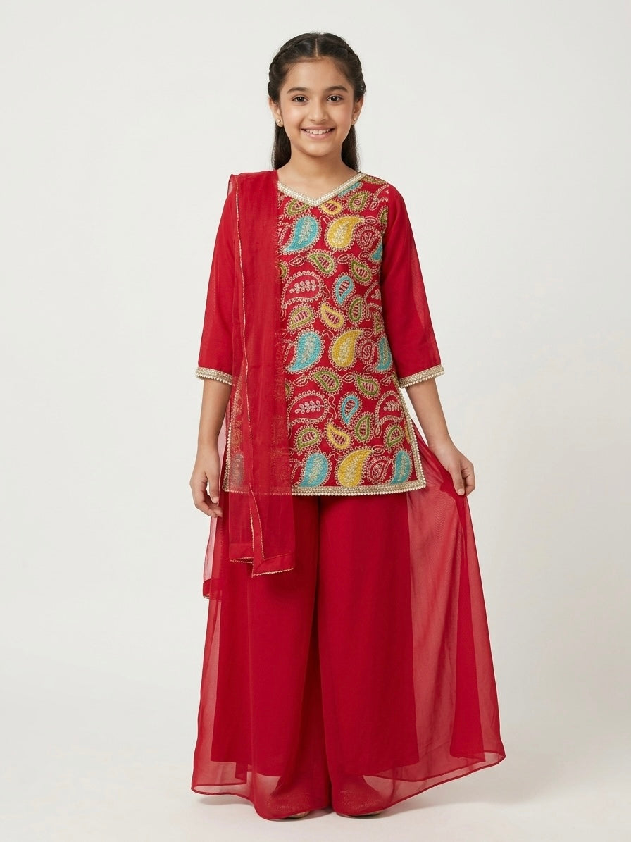 Red Multi-Color Palazzo Set