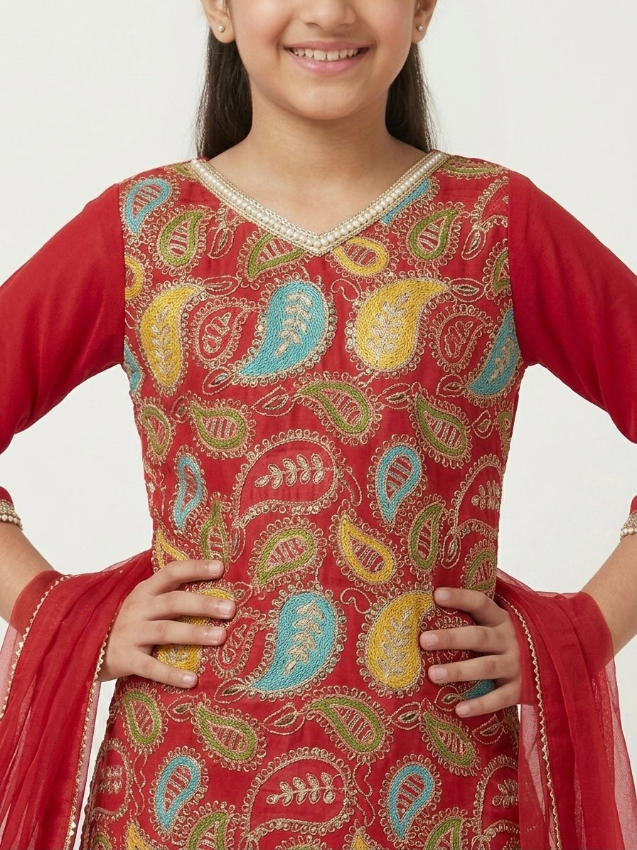 Red Multi-Color Palazzo Set