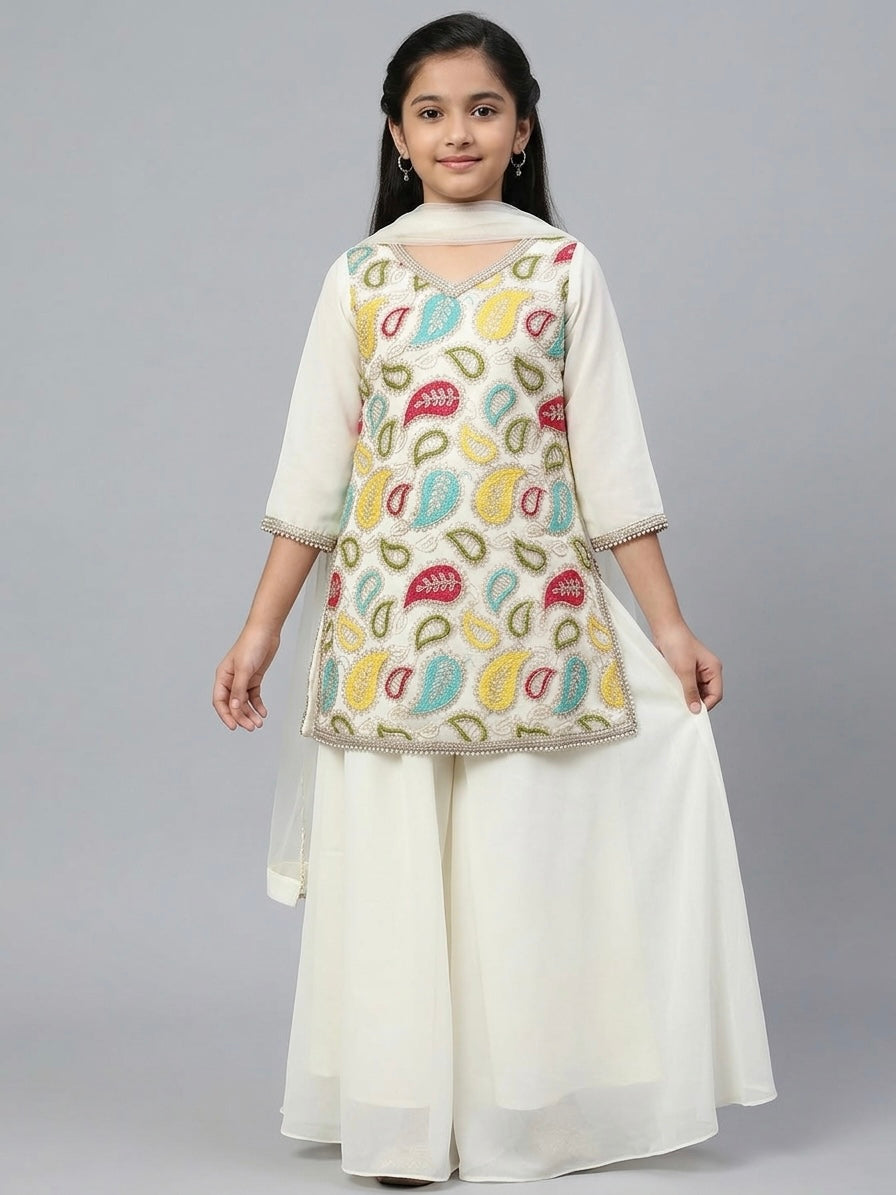 Off White Multi-Color Palazzo Set