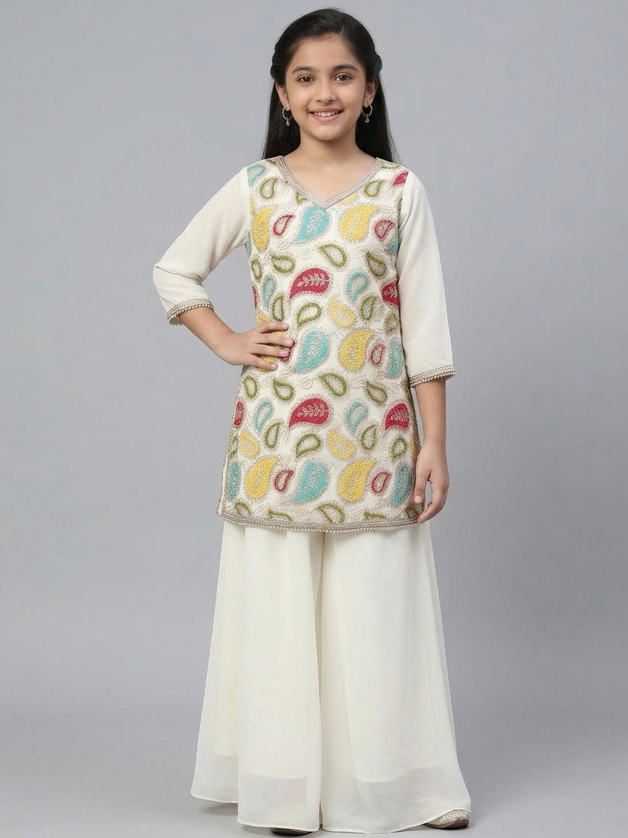 Off White Multi-Color Palazzo Set