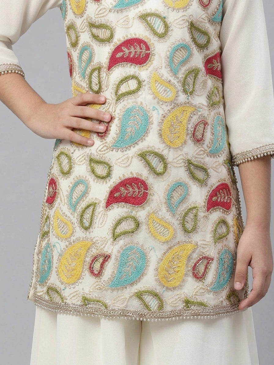 Off White Multi-Color Palazzo Set