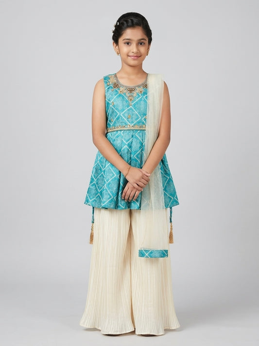 Aqua Peplum-Style Palazzo Set