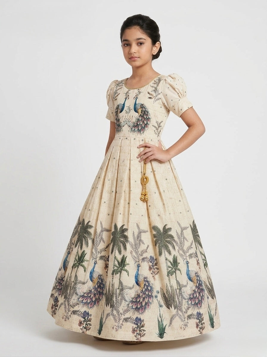 🌟 The Majestic Peacock Print Gown 🌟