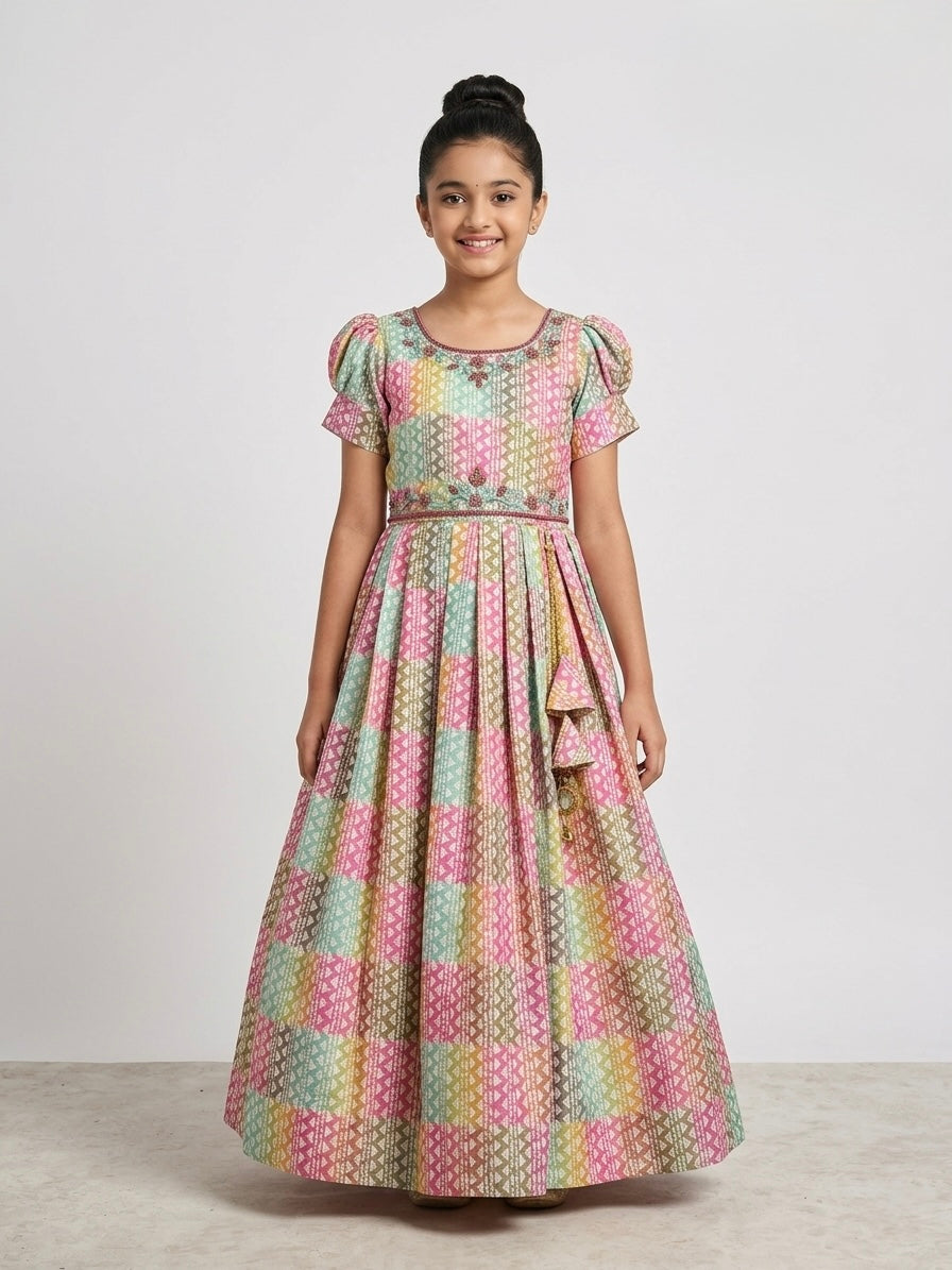 ✨ Digital Print Gown with Zardosi Work ✨