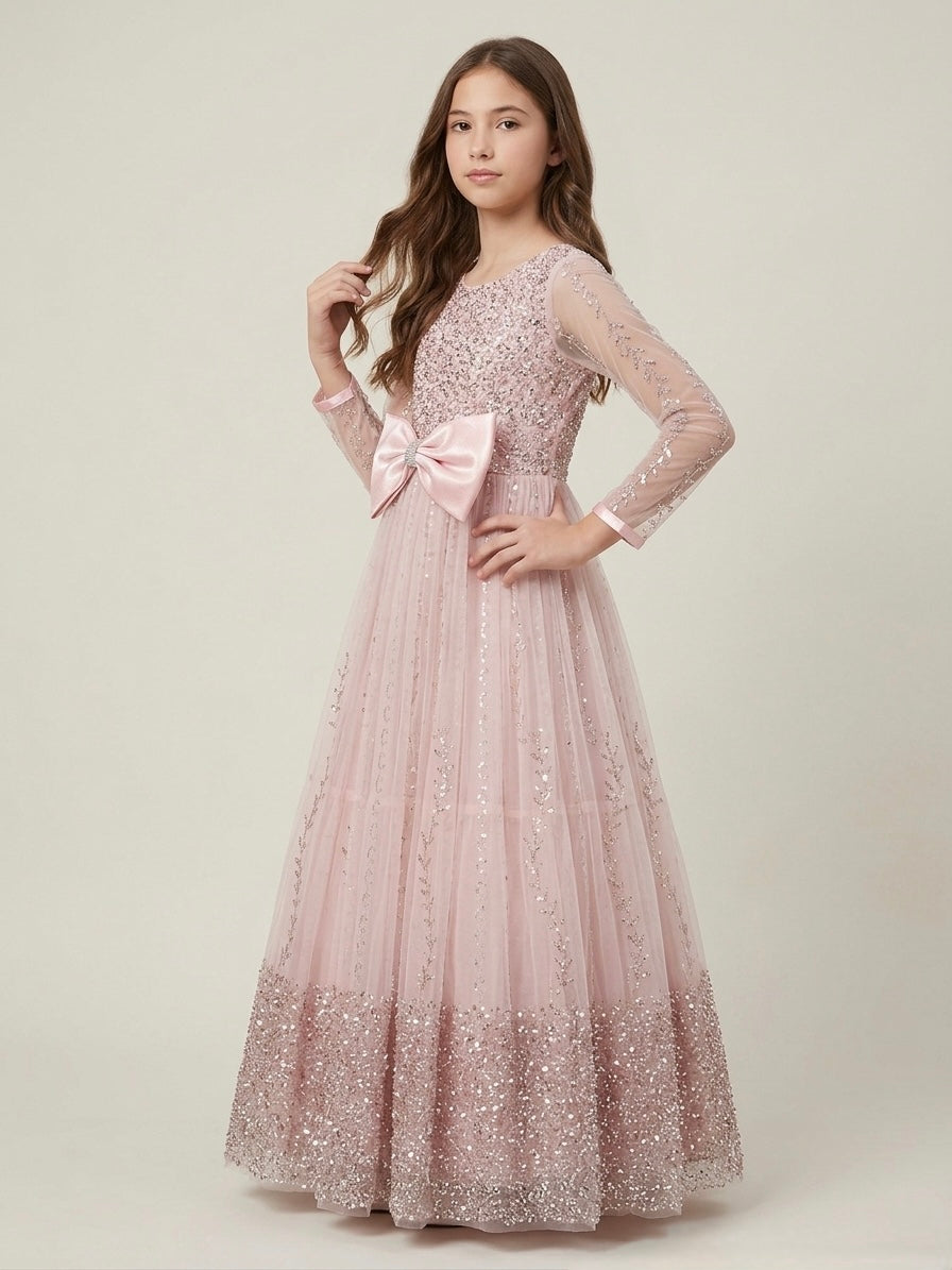 Elegant Pastel Pink Heavily Embellished Gown