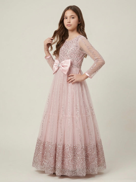 Elegant Pastel Pink Heavily Embellished Gown