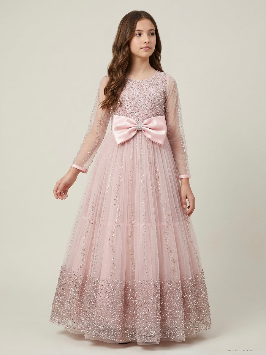 Elegant Pastel Pink Heavily Embellished Gown